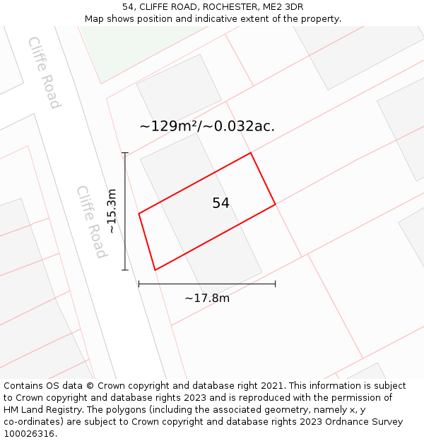 54, CLIFFE ROAD, ROCHESTER, ME2 3DR: Plot and title map