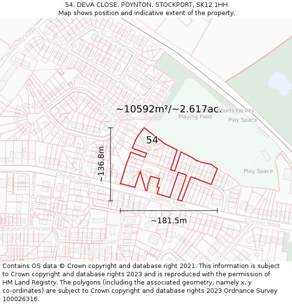 54, DEVA CLOSE, POYNTON, STOCKPORT, SK12 1HH: Plot and title map