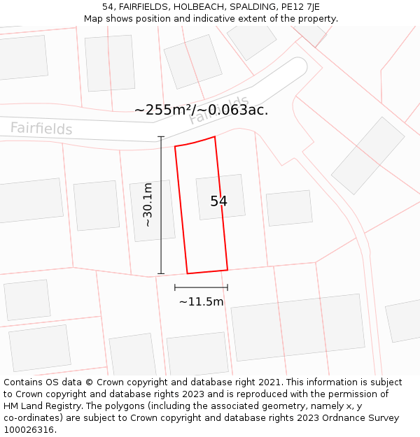 54, FAIRFIELDS, HOLBEACH, SPALDING, PE12 7JE: Plot and title map