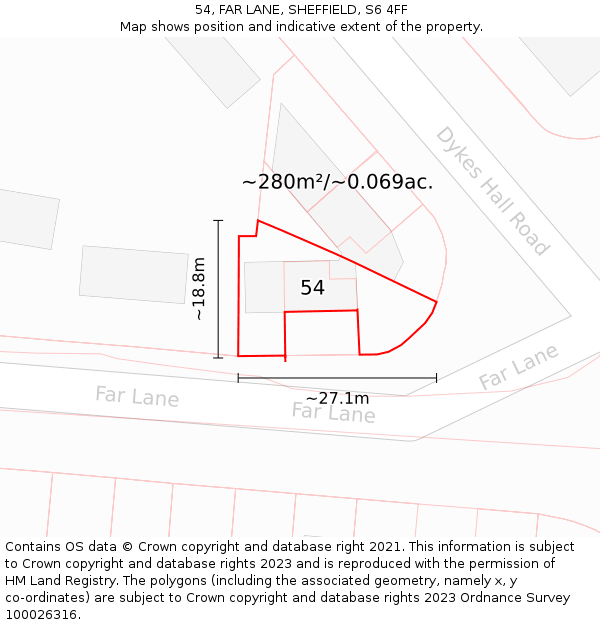 54, FAR LANE, SHEFFIELD, S6 4FF: Plot and title map