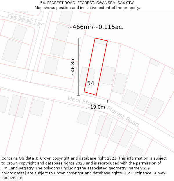 54, FFOREST ROAD, FFOREST, SWANSEA, SA4 0TW: Plot and title map