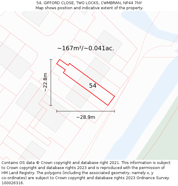 54, GIFFORD CLOSE, TWO LOCKS, CWMBRAN, NP44 7NY: Plot and title map