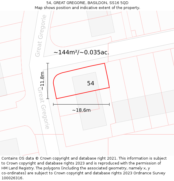 54, GREAT GREGORIE, BASILDON, SS16 5QD: Plot and title map