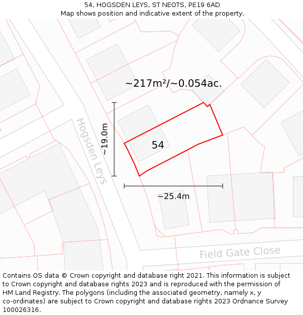 54, HOGSDEN LEYS, ST NEOTS, PE19 6AD: Plot and title map