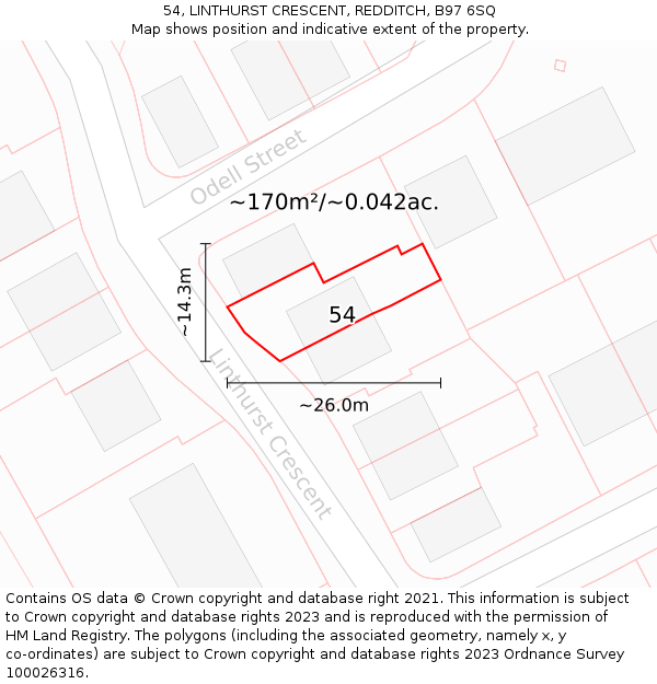 54, LINTHURST CRESCENT, REDDITCH, B97 6SQ: Plot and title map