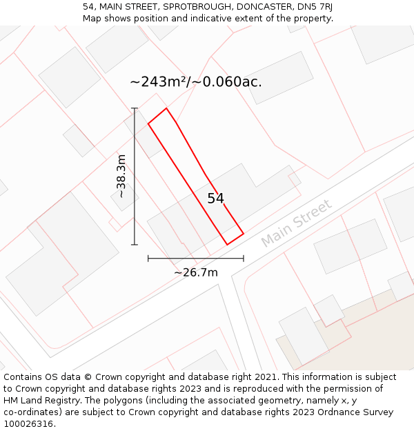 54, MAIN STREET, SPROTBROUGH, DONCASTER, DN5 7RJ: Plot and title map