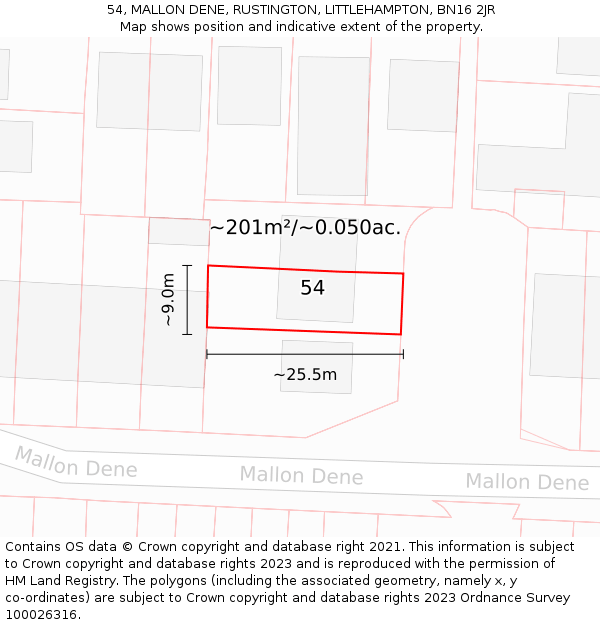 54, MALLON DENE, RUSTINGTON, LITTLEHAMPTON, BN16 2JR: Plot and title map