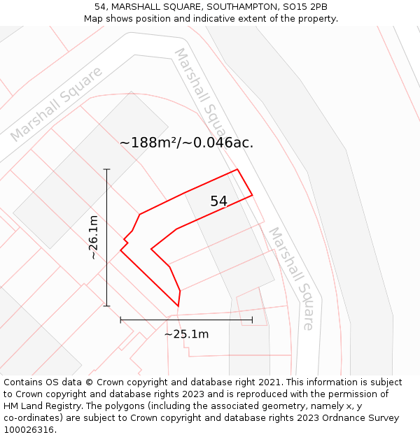 54, MARSHALL SQUARE, SOUTHAMPTON, SO15 2PB: Plot and title map