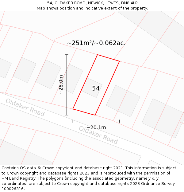 54, OLDAKER ROAD, NEWICK, LEWES, BN8 4LP: Plot and title map