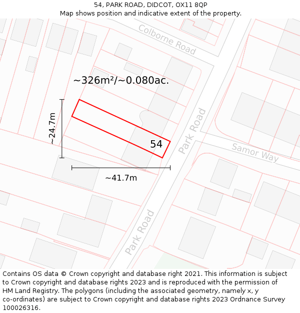 54, PARK ROAD, DIDCOT, OX11 8QP: Plot and title map