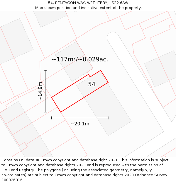 54, PENTAGON WAY, WETHERBY, LS22 6AW: Plot and title map