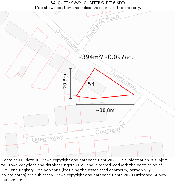 54, QUEENSWAY, CHATTERIS, PE16 6DD: Plot and title map