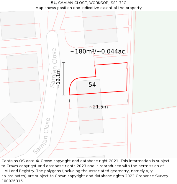54, SAMIAN CLOSE, WORKSOP, S81 7FG: Plot and title map
