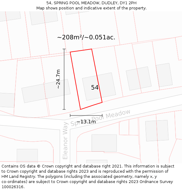 54, SPRING POOL MEADOW, DUDLEY, DY1 2PH: Plot and title map