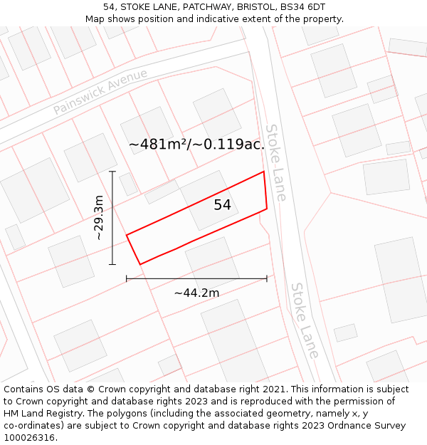 54, STOKE LANE, PATCHWAY, BRISTOL, BS34 6DT: Plot and title map
