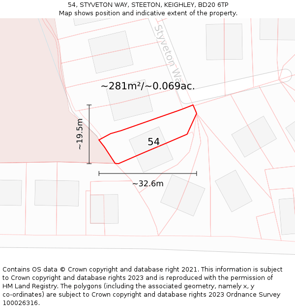 54, STYVETON WAY, STEETON, KEIGHLEY, BD20 6TP: Plot and title map