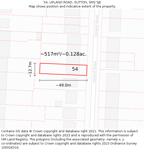 54, UPLAND ROAD, SUTTON, SM2 5JE: Plot and title map