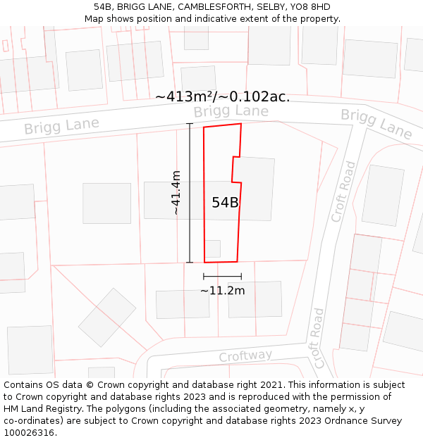 54B, BRIGG LANE, CAMBLESFORTH, SELBY, YO8 8HD: Plot and title map