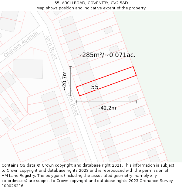 55, ARCH ROAD, COVENTRY, CV2 5AD: Plot and title map