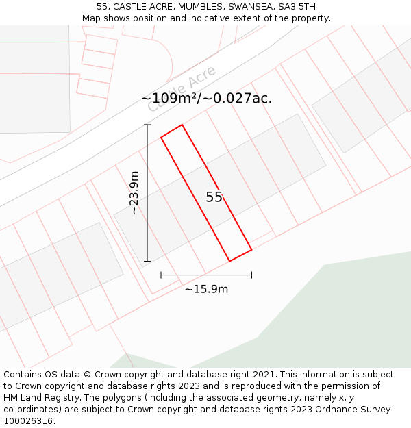 55, CASTLE ACRE, MUMBLES, SWANSEA, SA3 5TH: Plot and title map