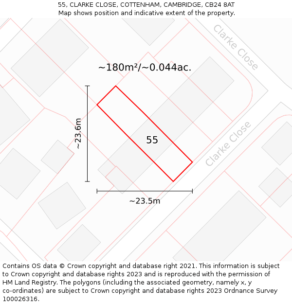 55, CLARKE CLOSE, COTTENHAM, CAMBRIDGE, CB24 8AT: Plot and title map