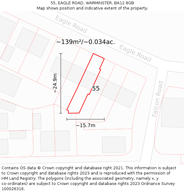 55, EAGLE ROAD, WARMINSTER, BA12 8GB: Plot and title map