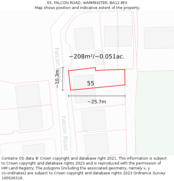 55, FALCON ROAD, WARMINSTER, BA12 8FX: Plot and title map