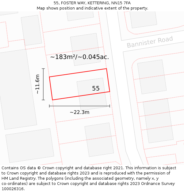 55, FOSTER WAY, KETTERING, NN15 7FA: Plot and title map