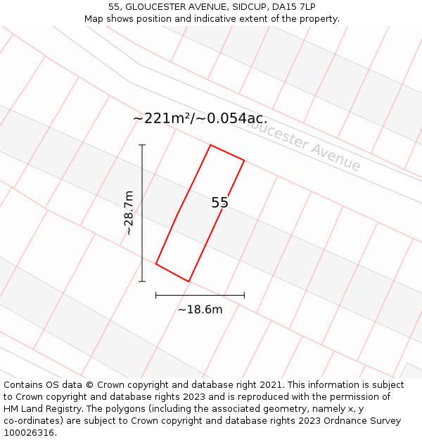 55, GLOUCESTER AVENUE, SIDCUP, DA15 7LP: Plot and title map