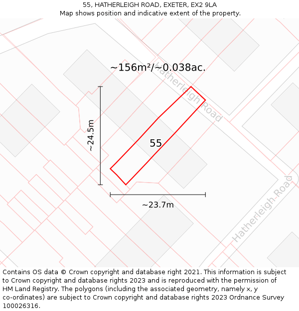 55, HATHERLEIGH ROAD, EXETER, EX2 9LA: Plot and title map