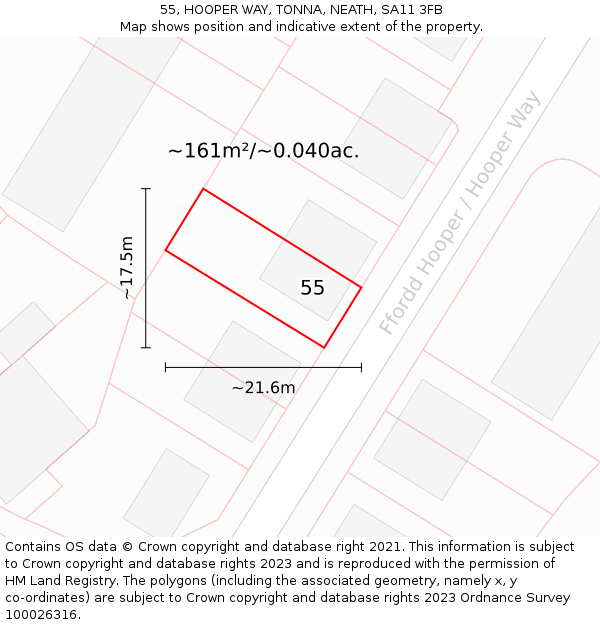 55, HOOPER WAY, TONNA, NEATH, SA11 3FB: Plot and title map