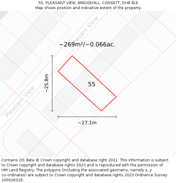 55, PLEASANT VIEW, BRIDGEHILL, CONSETT, DH8 8LE: Plot and title map