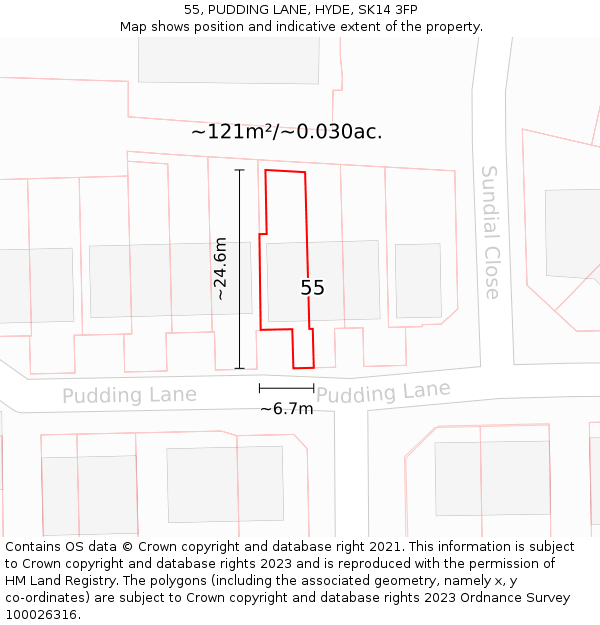 55, PUDDING LANE, HYDE, SK14 3FP: Plot and title map