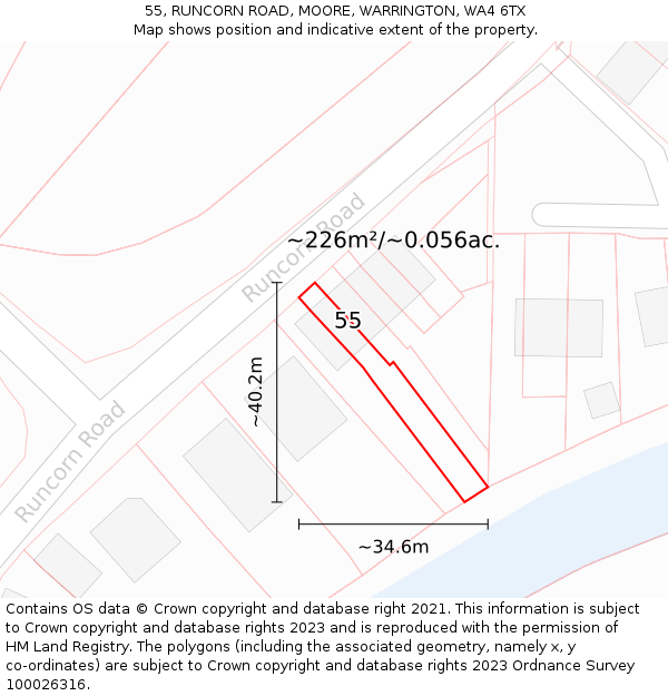 55, RUNCORN ROAD, MOORE, WARRINGTON, WA4 6TX: Plot and title map