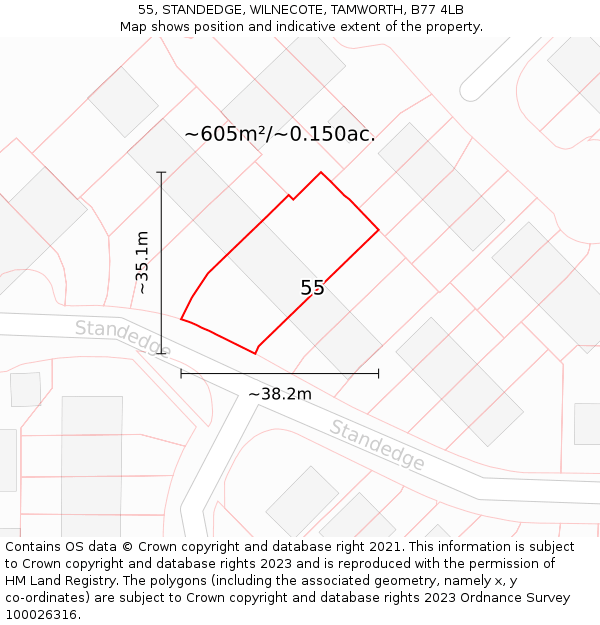 55, STANDEDGE, WILNECOTE, TAMWORTH, B77 4LB: Plot and title map