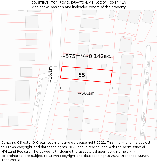 55, STEVENTON ROAD, DRAYTON, ABINGDON, OX14 4LA: Plot and title map
