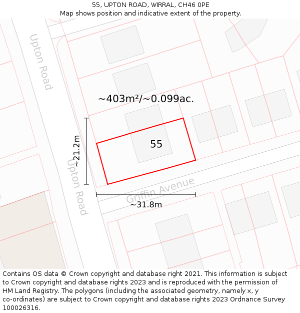 55, UPTON ROAD, WIRRAL, CH46 0PE: Plot and title map