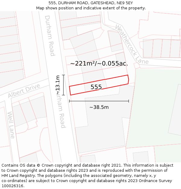 555, DURHAM ROAD, GATESHEAD, NE9 5EY: Plot and title map