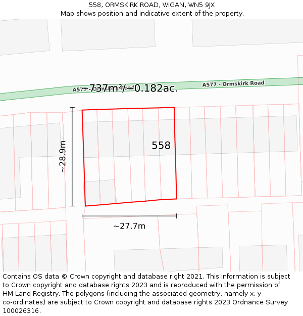 558, ORMSKIRK ROAD, WIGAN, WN5 9JX: Plot and title map
