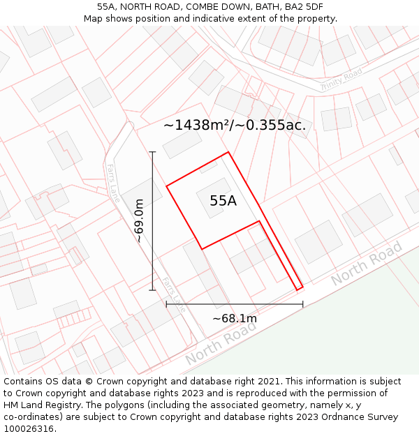 55A, NORTH ROAD, COMBE DOWN, BATH, BA2 5DF: Plot and title map