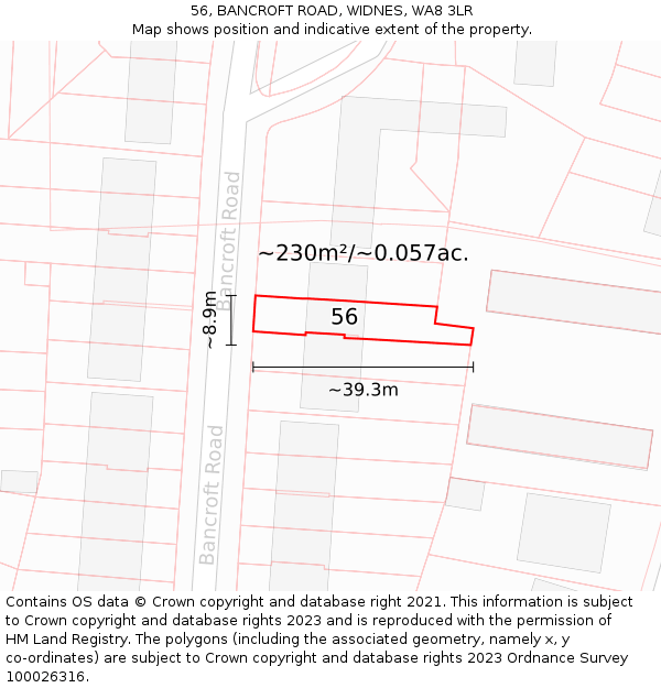56, BANCROFT ROAD, WIDNES, WA8 3LR: Plot and title map