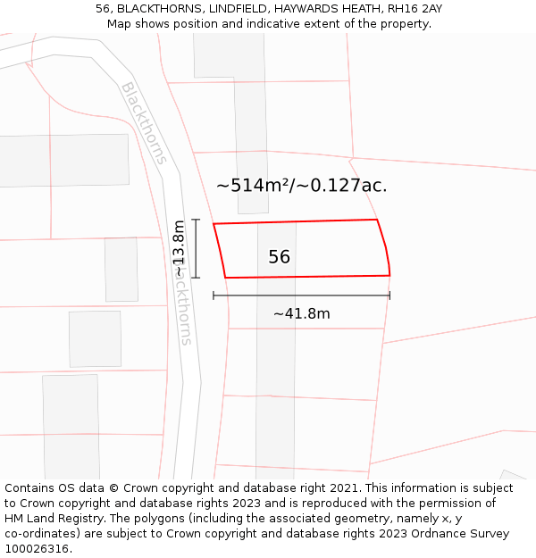 56, BLACKTHORNS, LINDFIELD, HAYWARDS HEATH, RH16 2AY: Plot and title map