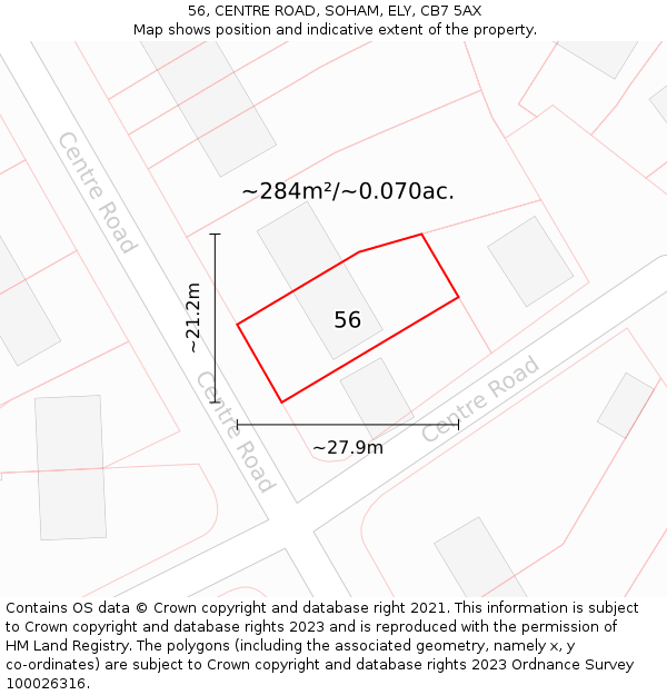 56, CENTRE ROAD, SOHAM, ELY, CB7 5AX: Plot and title map