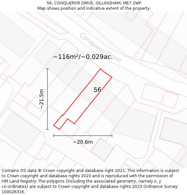 56, CONQUEROR DRIVE, GILLINGHAM, ME7 2WP: Plot and title map