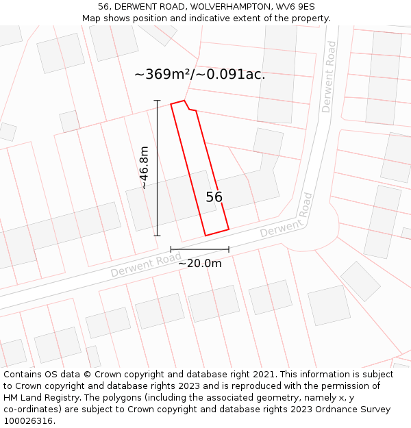 56, DERWENT ROAD, WOLVERHAMPTON, WV6 9ES: Plot and title map