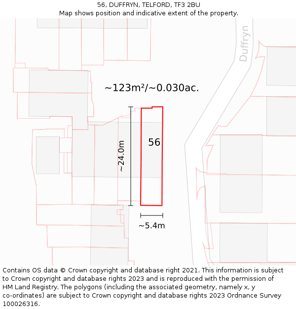 56, DUFFRYN, TELFORD, TF3 2BU: Plot and title map