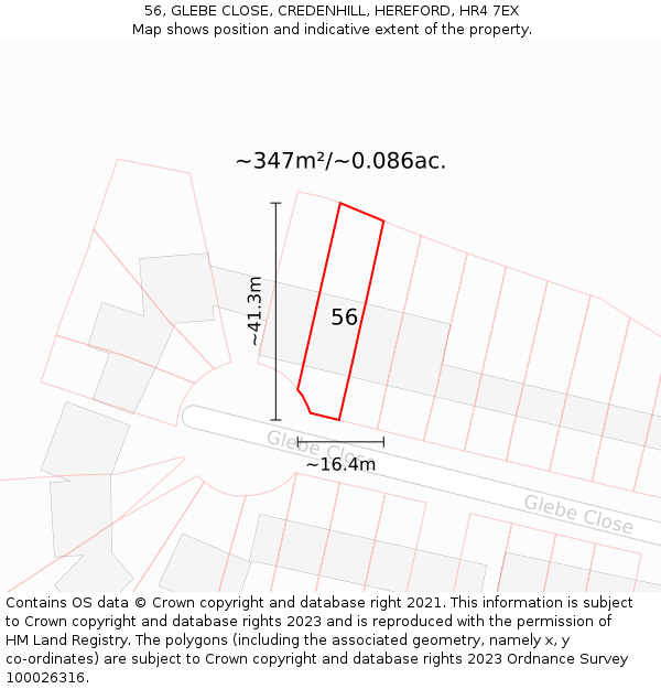 56, GLEBE CLOSE, CREDENHILL, HEREFORD, HR4 7EX: Plot and title map