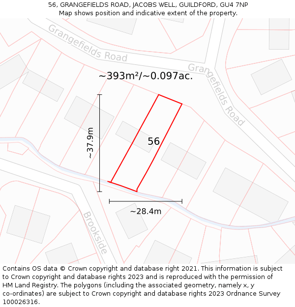 56, GRANGEFIELDS ROAD, JACOBS WELL, GUILDFORD, GU4 7NP: Plot and title map