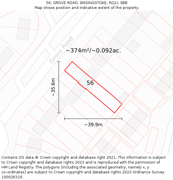 56, GROVE ROAD, BASINGSTOKE, RG21 3BB: Plot and title map