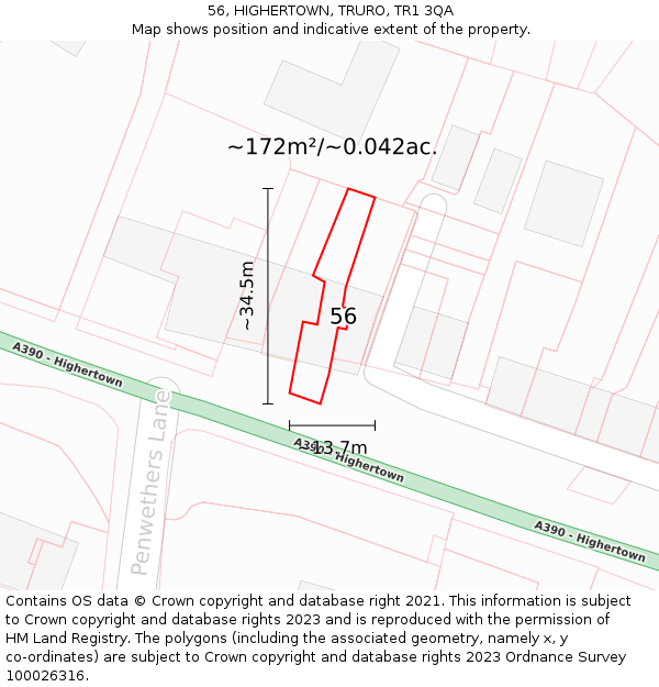 56, HIGHERTOWN, TRURO, TR1 3QA: Plot and title map